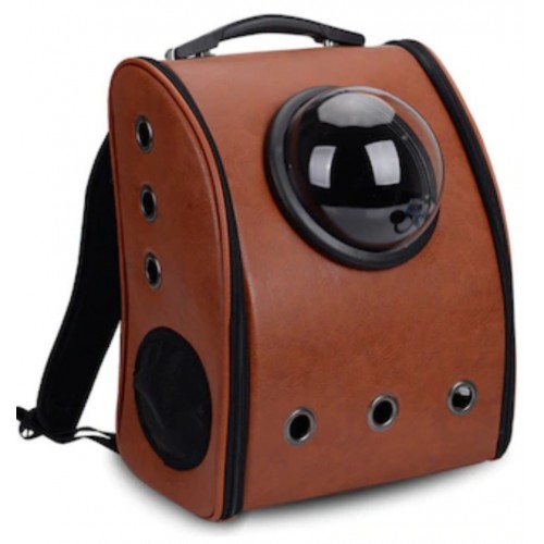 RUCSAC transport animale de companie din piele ecologica-maro